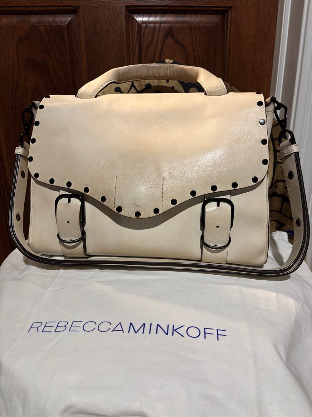 Rebecca Minkoff Cream Satchel with Black Stud Trim